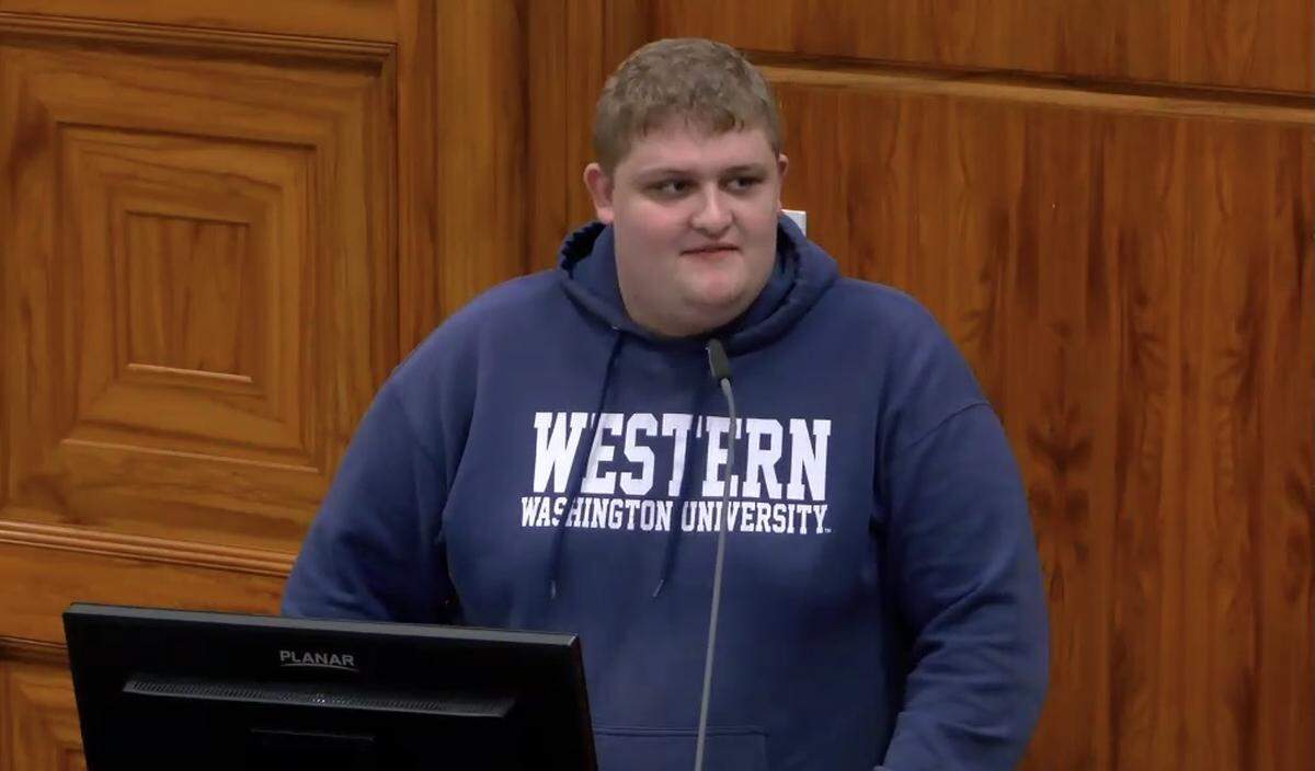 Tenant advocate Ethan Martez spoke at a Bellingham City Council meeting on December 15, 2025, in support of Maria Alexander, a renter experiencing habitability issues in her rental apartment.