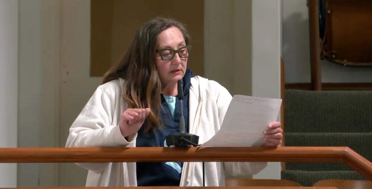 In a screengrab from video, neighborhood activist Kerri Burnside speaks at a Bellingham (Wash.) City Council meeting in City Hall on March 10, 2025.
