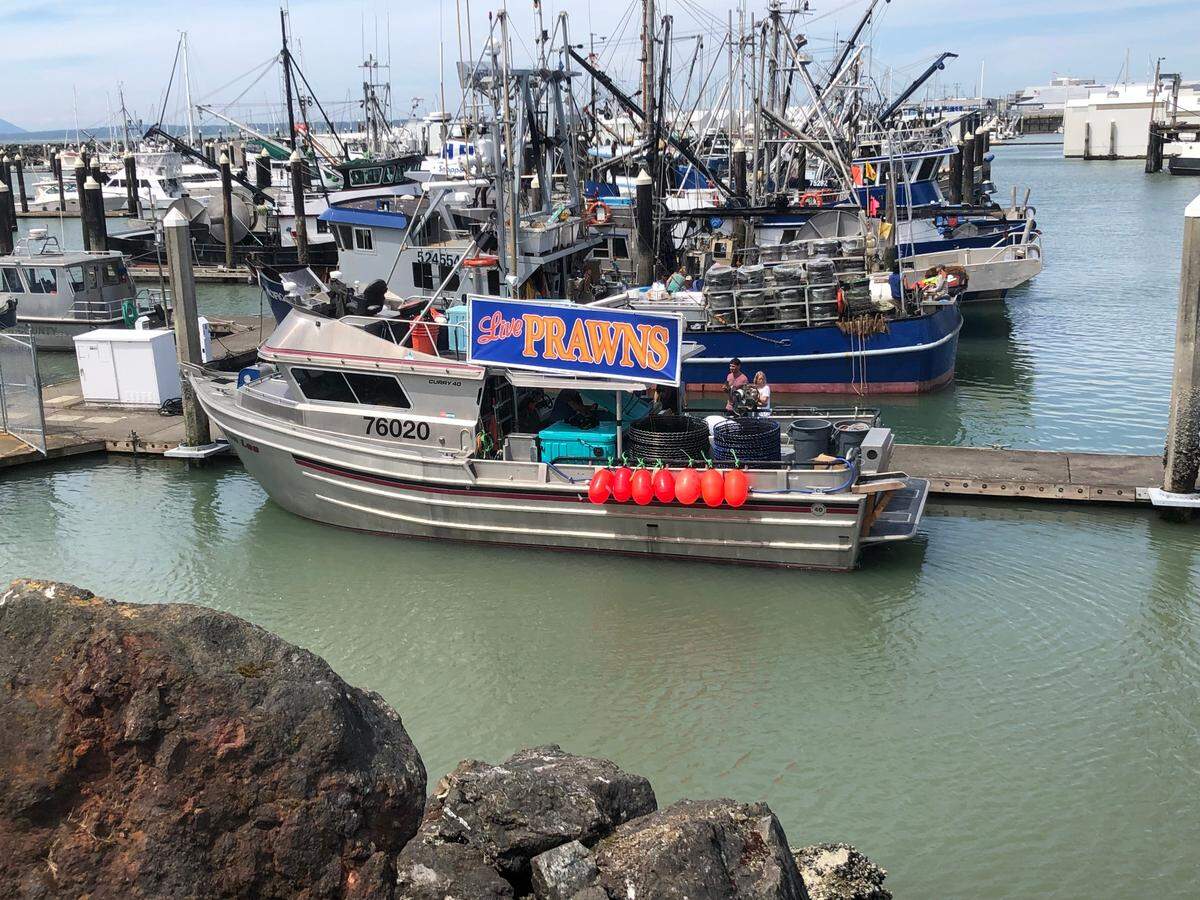 Big Shrimp’n Bellingham docks Saturday, July 2, at the Bellingham Dockside market at Squalicum Harbor in Bellingham.