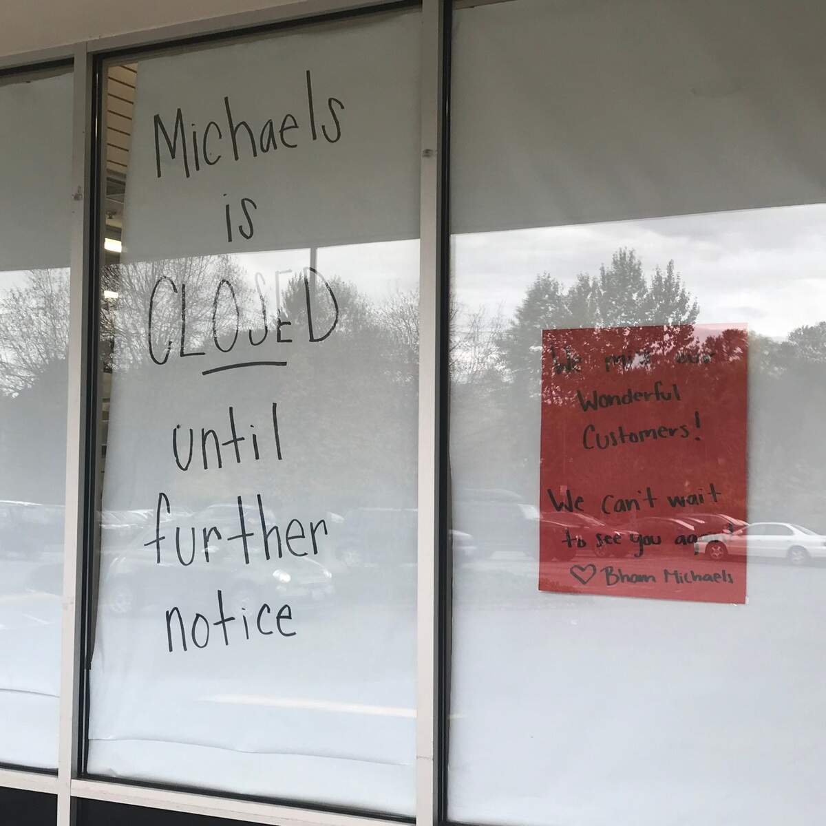 A sign in the window of Michaels crafts store notes the business at 4383 Meridian St. in Bellingham will be closed for repairs caused by smoke damage after a fire behind the store early Saturday, Oct. 23.