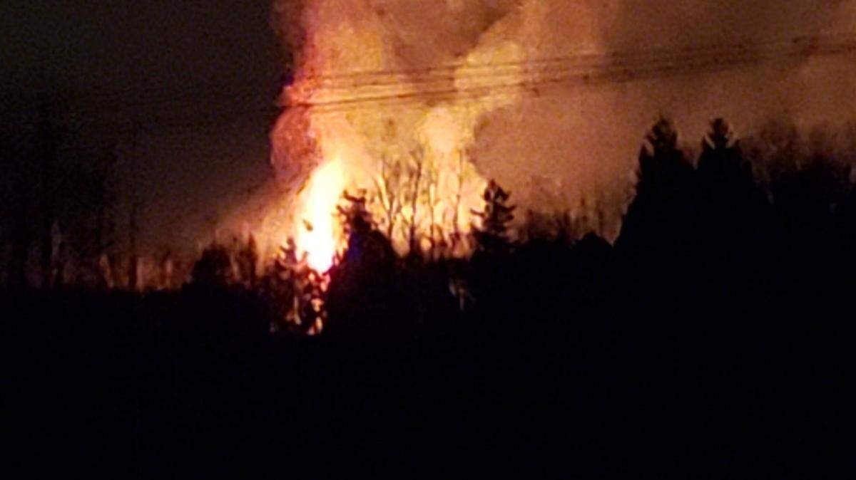 Flames from a burn permitted by the DNR appear above the tree tops in a photo taken Thursday, March 15, 2019, from the 2700 of Willeys Lake Road east of Custer.