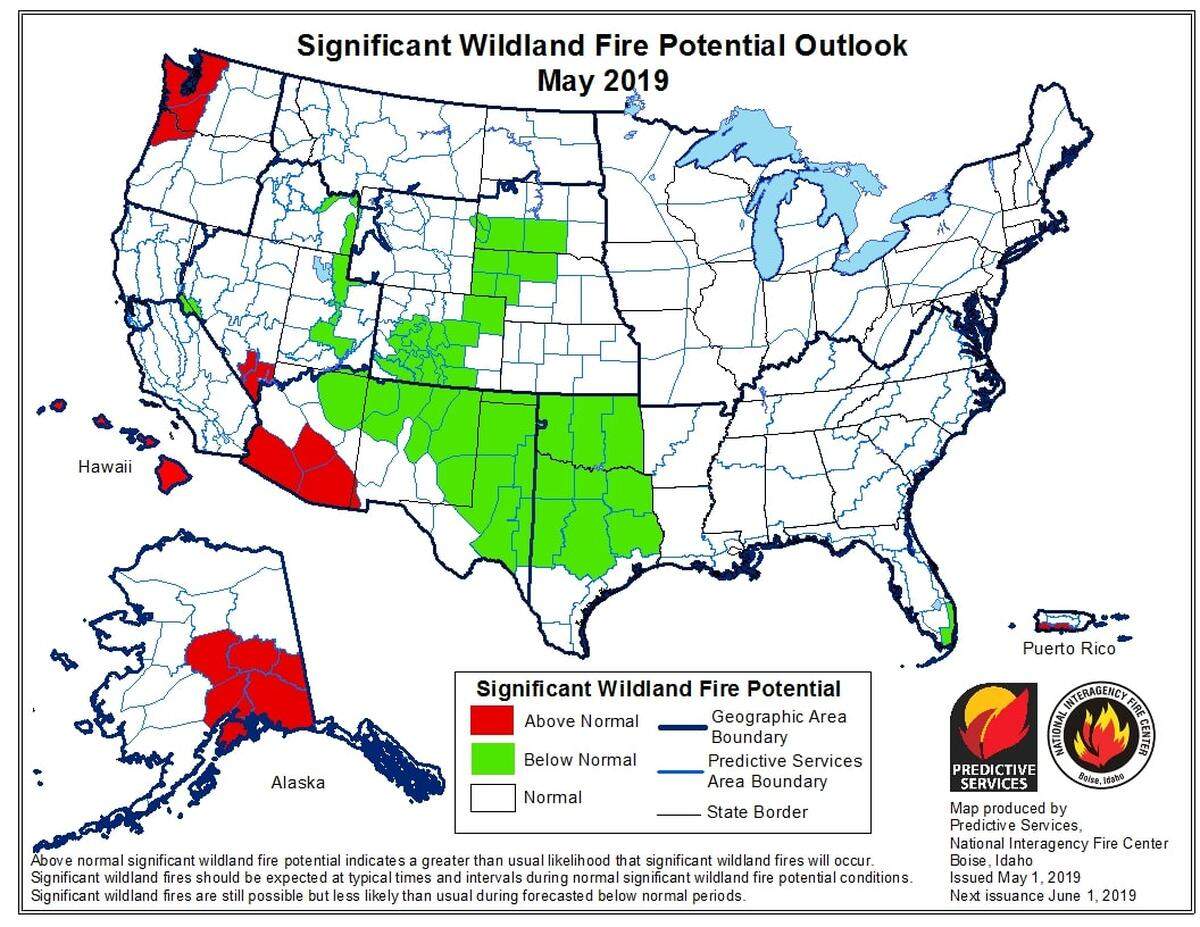 The National Interagency Fire Center in Boise sees an active 2019 wildfire season for Northwest Washington.