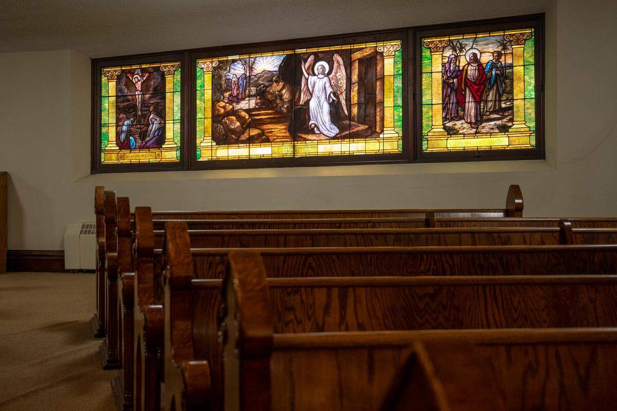 Stained glass adorns the Garden Street United Methodist Church Wednesday, Sept. 29, in Bellingham. The tall red brick building at Garden and East Magnolia streets has been a part of Bellingham for more than 100 years.