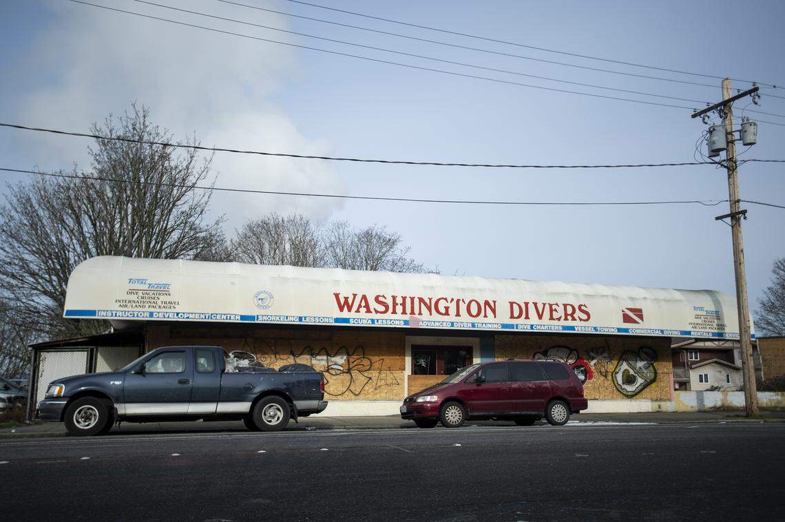 The Washington Divers building is one of the buildings on N. State St. that will be demolished to make way for the Stateside project – a project that involves building two six-story, mixed-use buildings with 100 vehicle parking spaces and 392 bike parking spaces Feb. 7, 2019.