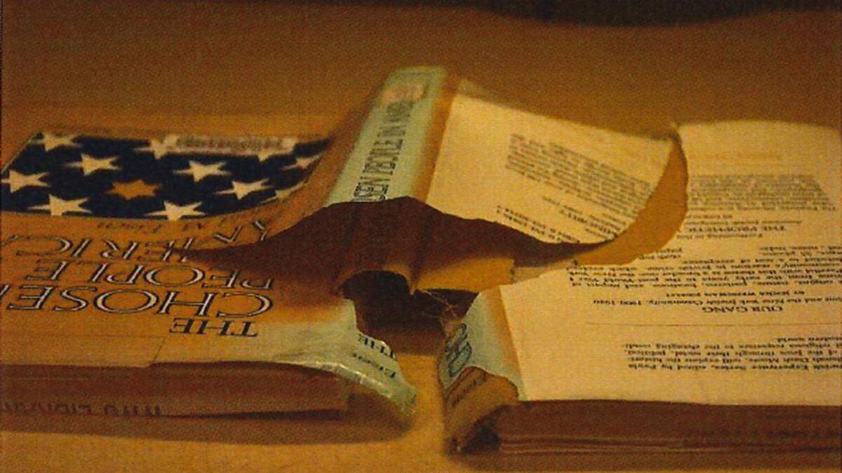 This is one of seven books in the Jewish Studies section of the Wilson Library that have been damaged in incidents of anti-Jewish vandalism at Western Washington University this month.