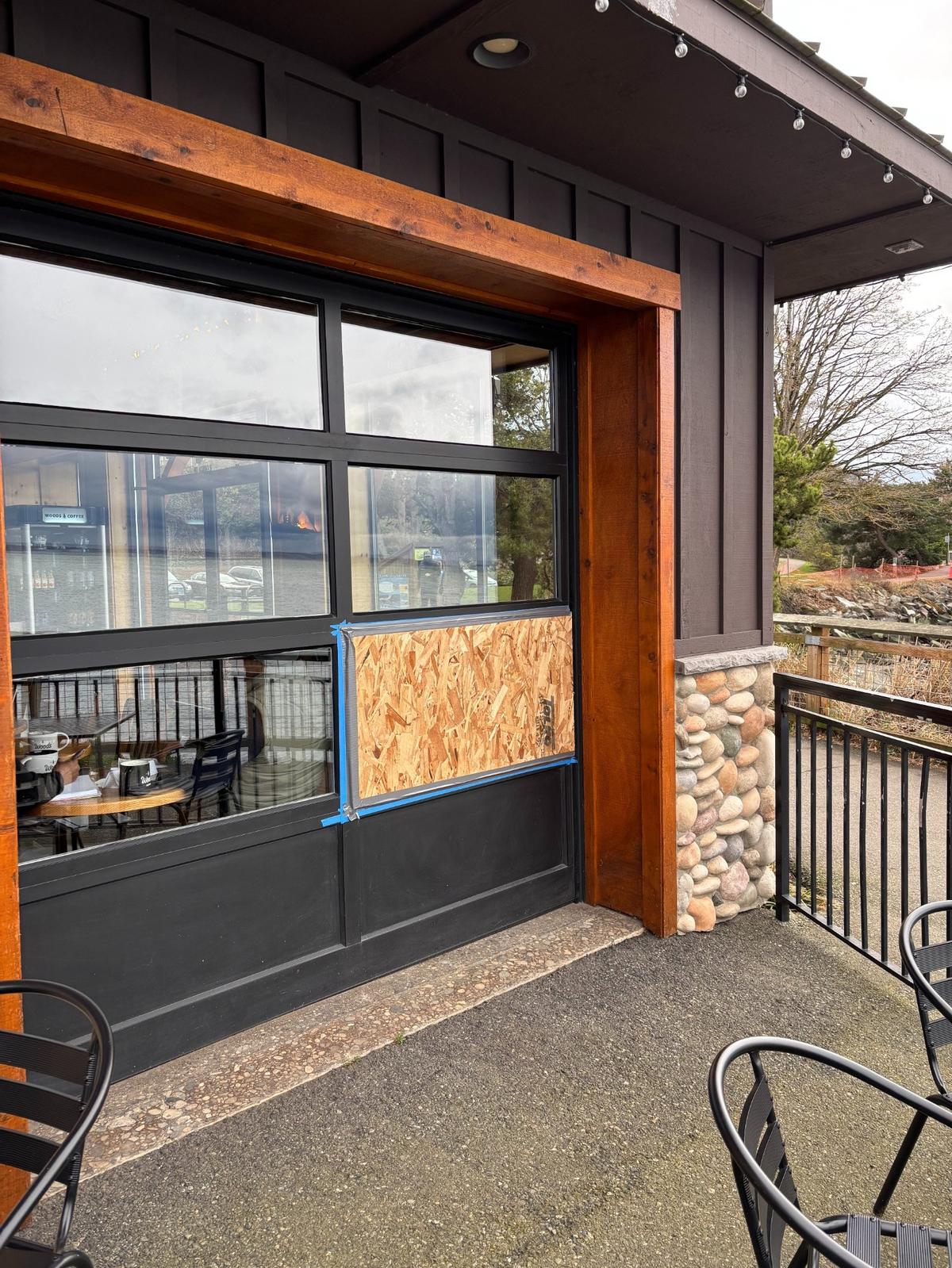 Someone broke into the Woods Coffee at Boulevard Park through the back patio window.