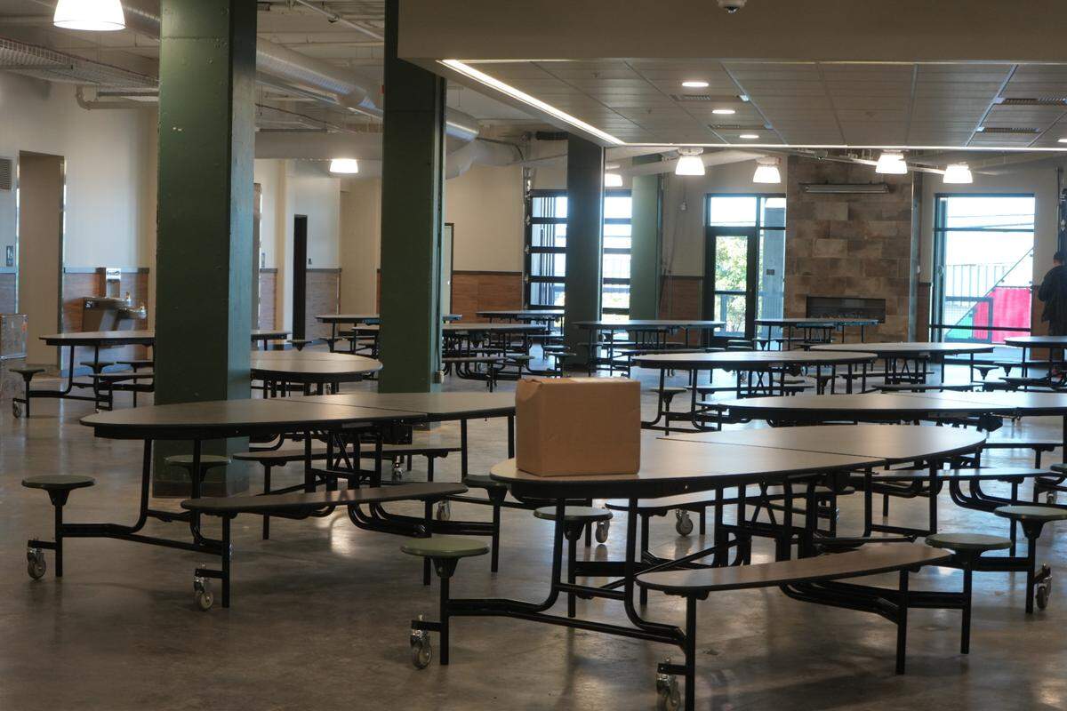 The Lighthouse Mission’s gathering and eating area on the first floor of its new homeless shelter and services building is nearly ready to welcome guests.