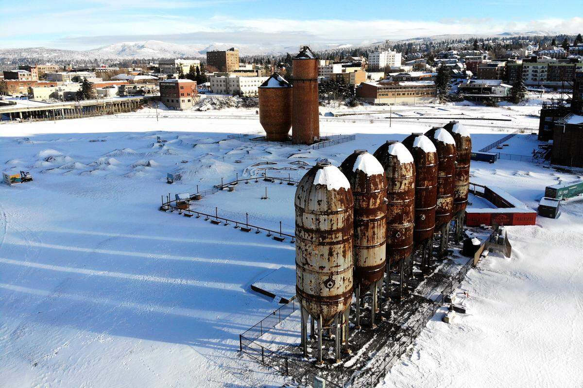 Some 2 to 6 inches of snow was possible for the Whatcom County lowlands in the storm due Wednesday evening, Jan. 5, into Thursday, Jan. 6. This drone photo shows snow covering the former Georgia-Pacific West pulp and tissue mill site Monday, Dec. 27, in Bellingham.