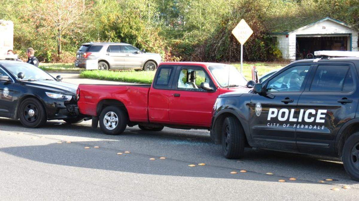 A man who was found masturbating in his truck outside a Whatcom County convenience store, allegedly led police on a chase Friday through Ferndale and on Interstate 5, ramming four cars before he was arrested on Main Street in Ferndale.
