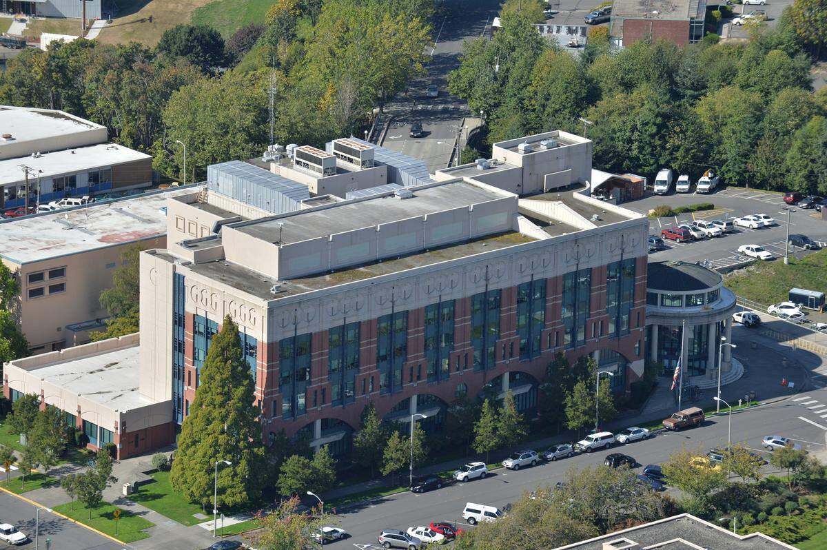 The Whatcom County Jail, here in a 2013 aerial photo, is part of the courthouse at county offices in downtown Bellingham. A new jail has been under consideration for nearly 30 years.