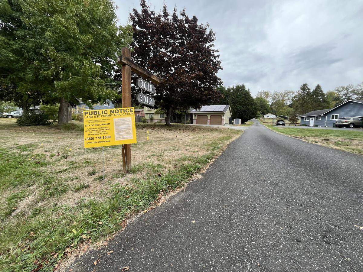 A notice was posted at 3010 St. Clair Street on Sept. 25 to notify neighbors in the Roosevelt neighborhood of a proposed 18-unit infill housing project in Bellingham.