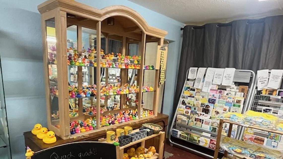 A display of rubber ducks and souvenirs at the Rubber Duck Museum in Point Roberts, Wash.