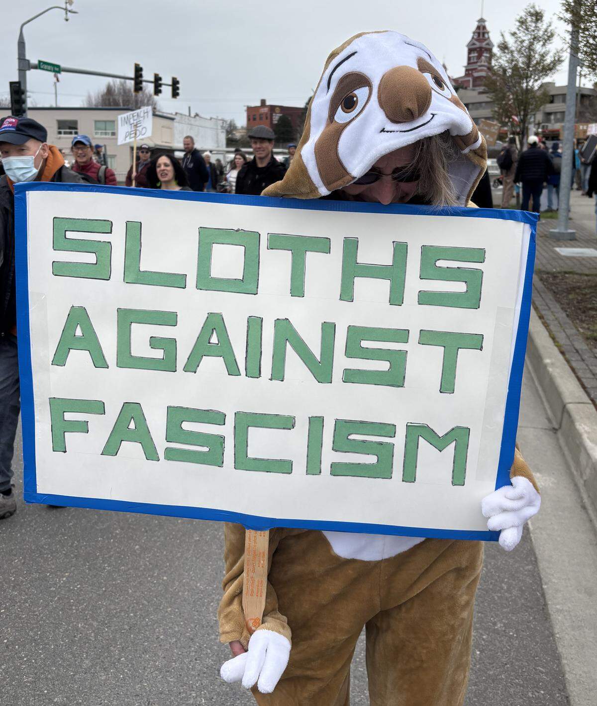 Nora Weisenhorn at Bellingham’s No Kings rally March 28, 2026.