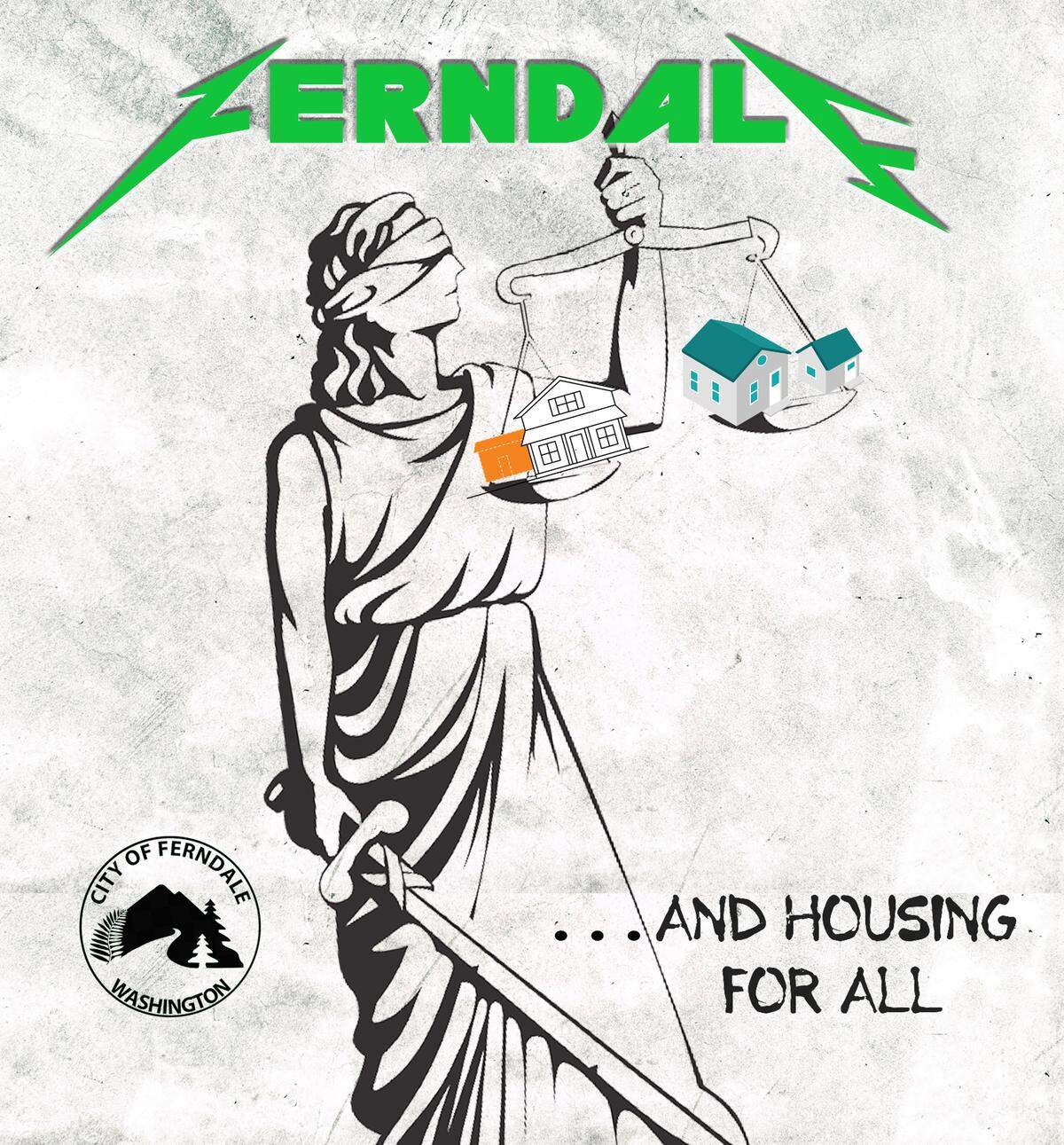 An undated photo shows a t-shirt graphic made by the city of Ferndale. The Metallica-themed shirts are rebranded to encourage residents to build ADUs in Ferndale, Wash.
