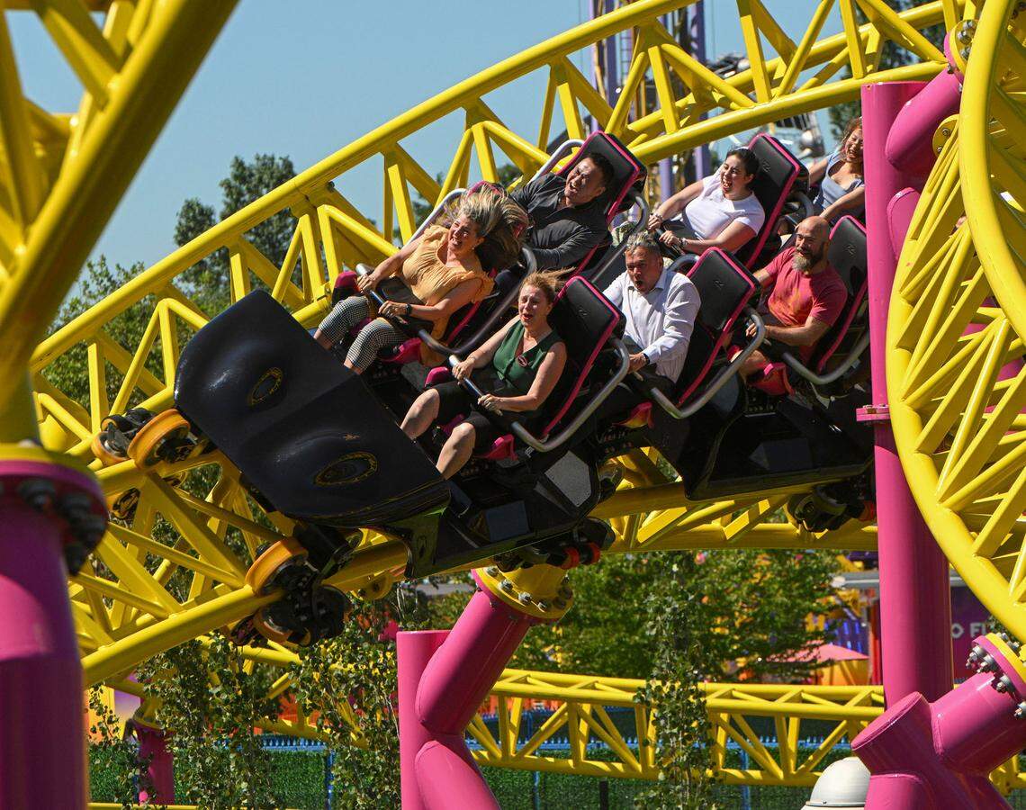 ThunderVolt, a new roller coaster at Playland amusement park in Vancouver, Canada, that opened on July 6, 2024.