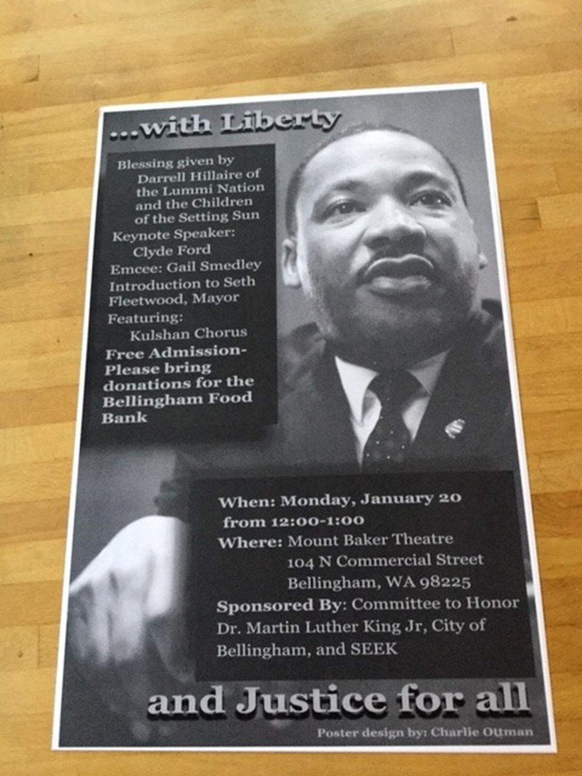 A poster advertising the city of Bellingham’s annual MLK Day event was created by Charlie Ottman, a Sehome High School student.
