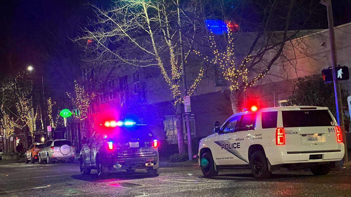 Bellingham Police investigate a call of shots fired late Friday, Jan. 6, in the 100 block of East Magnolia Street in downtown Bellingham.