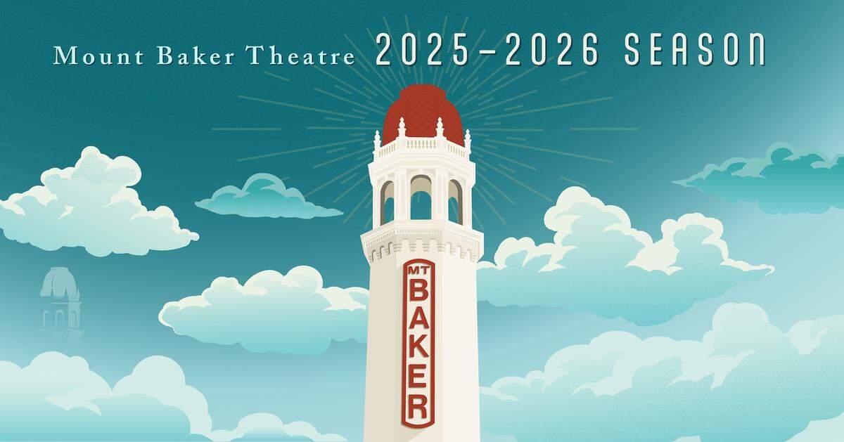A promotional poster for The Mount Baker Theatre’s 2025-2026 entertainment season in Bellingham, Wash.