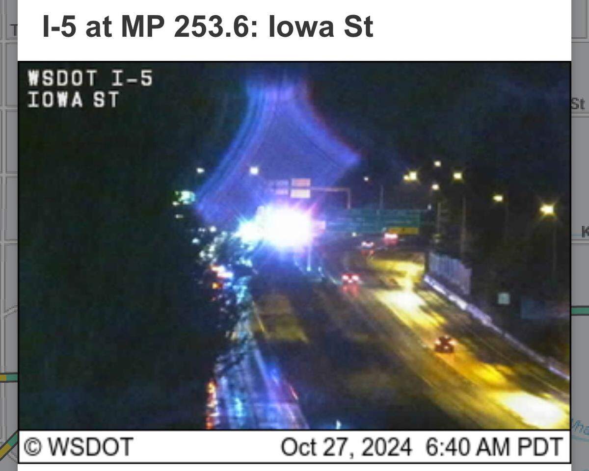 Interstate 5 was blocked by a landslide near Iowa Street in Bellingham early Sunday, Oct. 27, 2024.