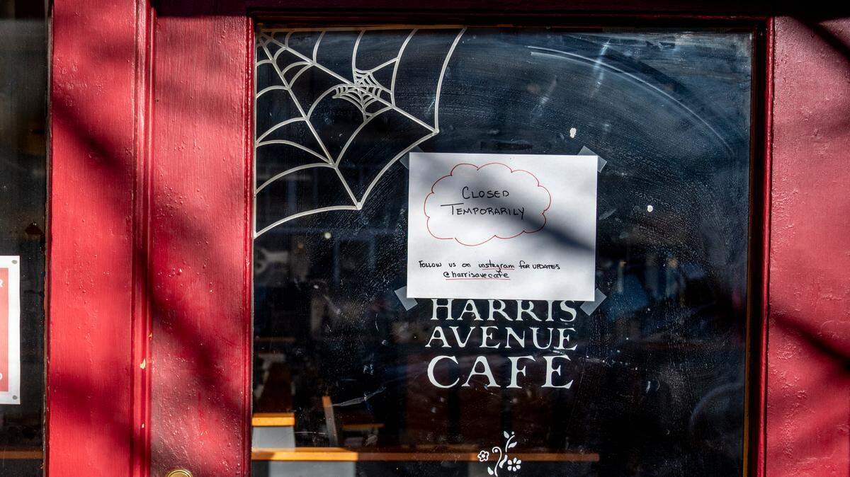 A sign on the door of Harris Avenue Cafe indicates the business is closed on Friday, Oct. 29, in Bellingham. The cafe, which opened in October 1998, shares the space with Tony’s Coffeehouse, which has been in Fairhaven even longer, opening in 1971.