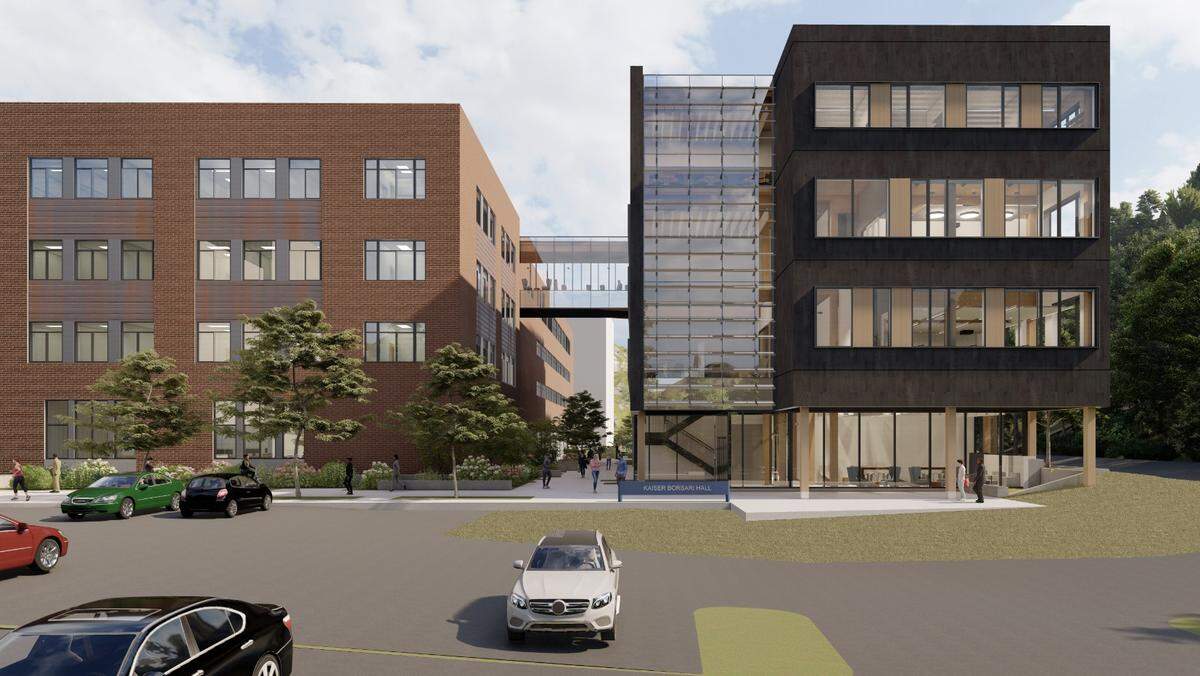 A rendering shows the planned design for Kaiser Borsari Hall, a new building on its way to Western Washington University’s Bellingham campus.