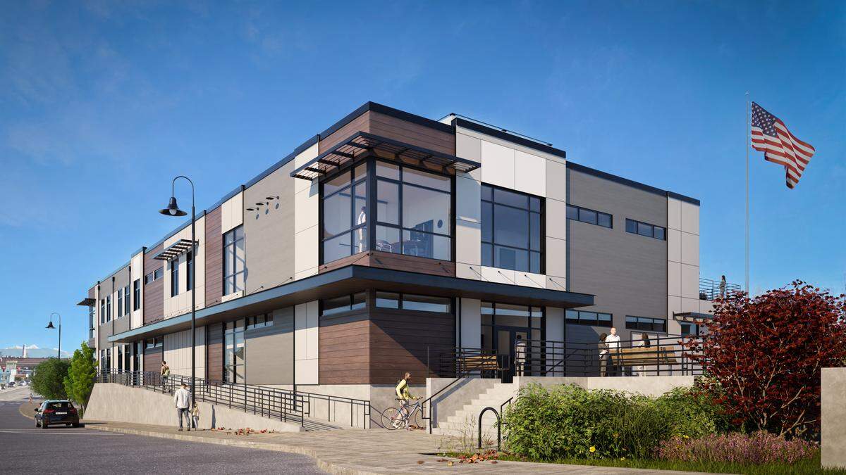A rendering shows the design of Ferndale’s future Civic Campus, which will house the city’s council chambers, Municipal Court and administrative offices. Construction is expected to begin this fall.