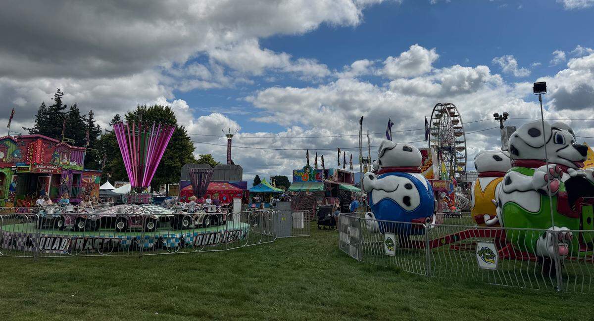 Carnival rides at the Northwest Washington Fair in Lynden, Wash. on Aug. 7, 2025.