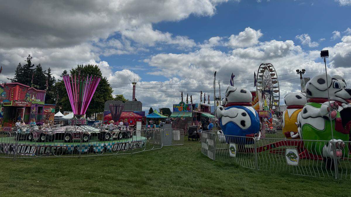 Carnival rides at the Northwest Washington Fair in Lynden, Wash. on Aug. 7, 2025.