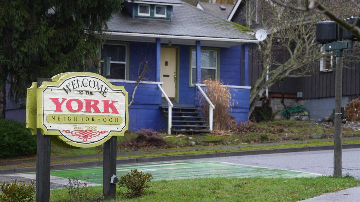 A sign welcomes people to the York Neighborhood in Bellingham.