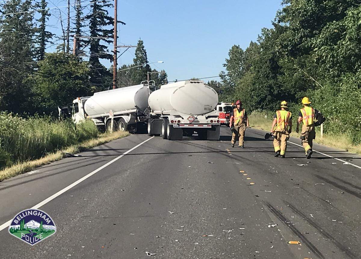 Mount Baker Highway was closed for several hours Monday evening, June 21, after a passenger car reportedly crossed the center line and collided with a tanker truck carrying gasoline.