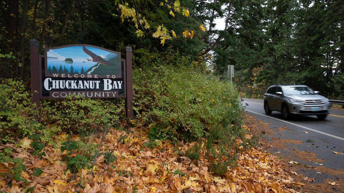 A car travels along Chuckanut Highway in Bellingham.