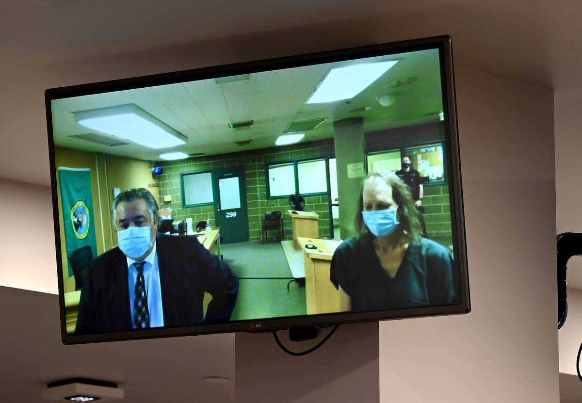 Linda Clare Mercy, 62, makes her first appearance in Whatcom County Superior Court on Wednesday, April 14, in Bellingham. She is charged with second-degree murder in connection to the shooting death of 67-year-old Thomas Flood, whose body was found Wednesday, April 7, near Blaine.