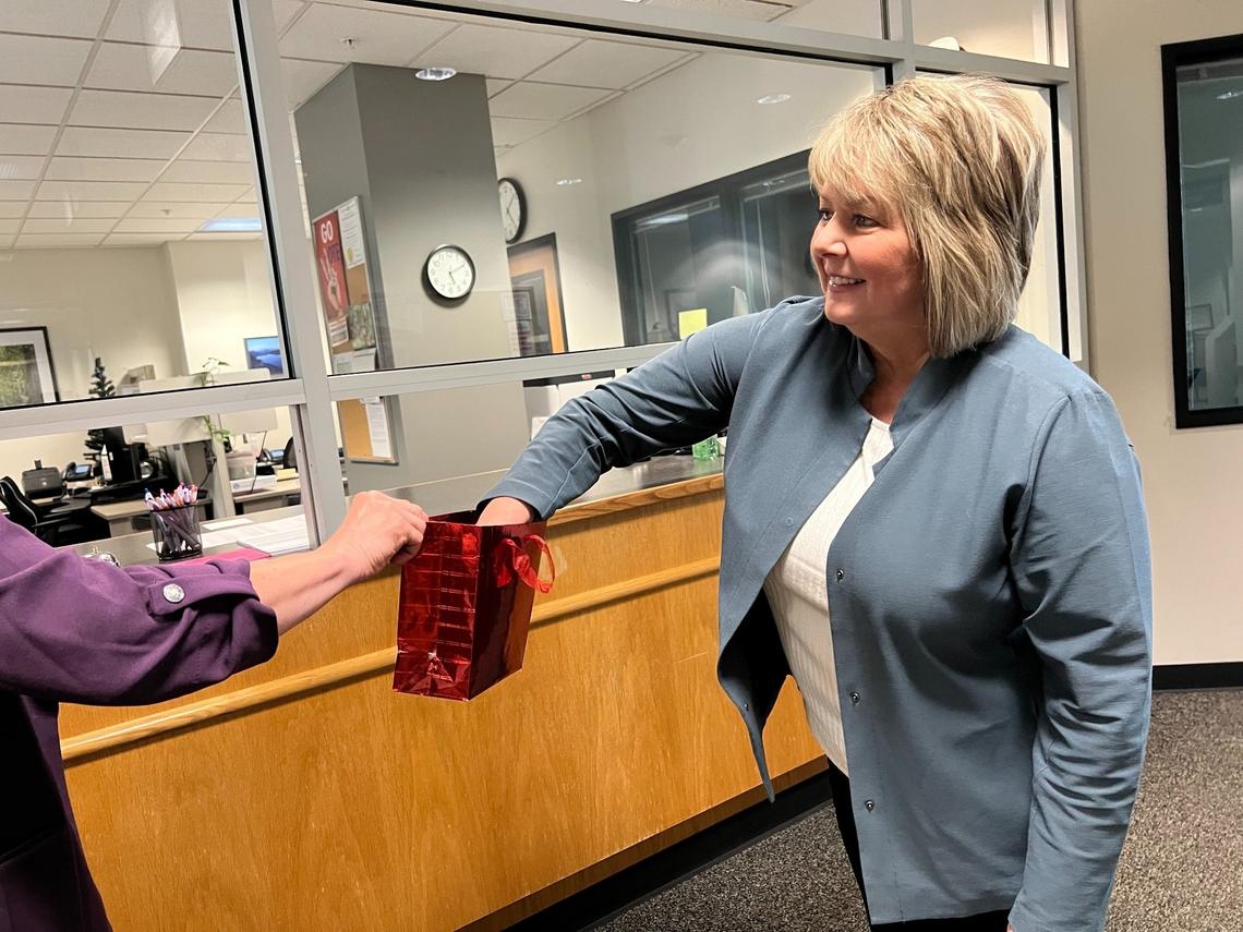 Whatcom County Auditor Stacy Henthorn draws the ballot order for a race in the Aug. 5 primary election on Friday, May 9 at the Whatcom County Courthouse in Bellingham.