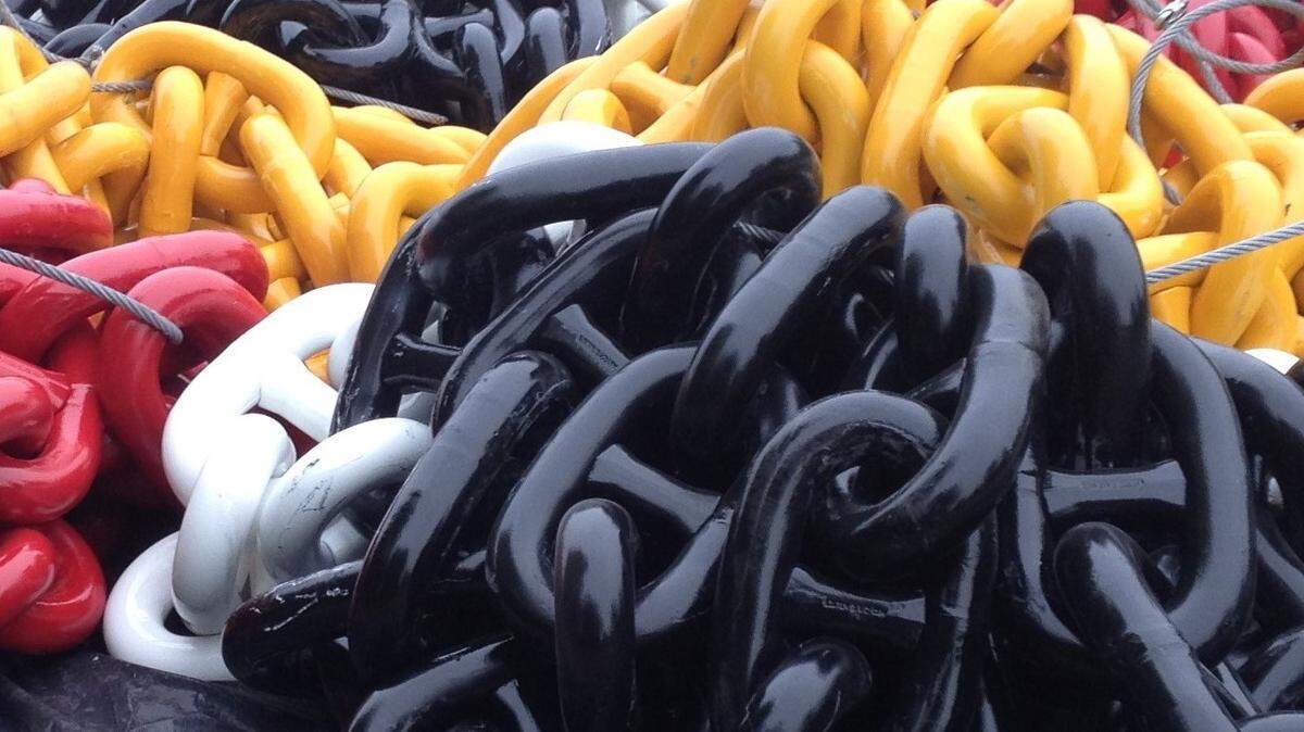 A complete chain link that’s manufactured 3.5 inches in diameter by Lister Chain & Forge is ready for shipment. The Blaine, Wash., manufacturer should benefit after the latest defense bill fixes a loophole that was causing the manufacturer to lost federal contracts to overseas companies.