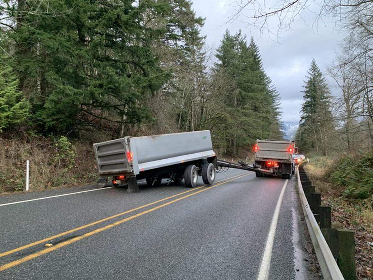The Mount Baker Highway was closed for a few hours Thursday evening, Dec. 16, by a rash involving a gravel truck and two other cars.