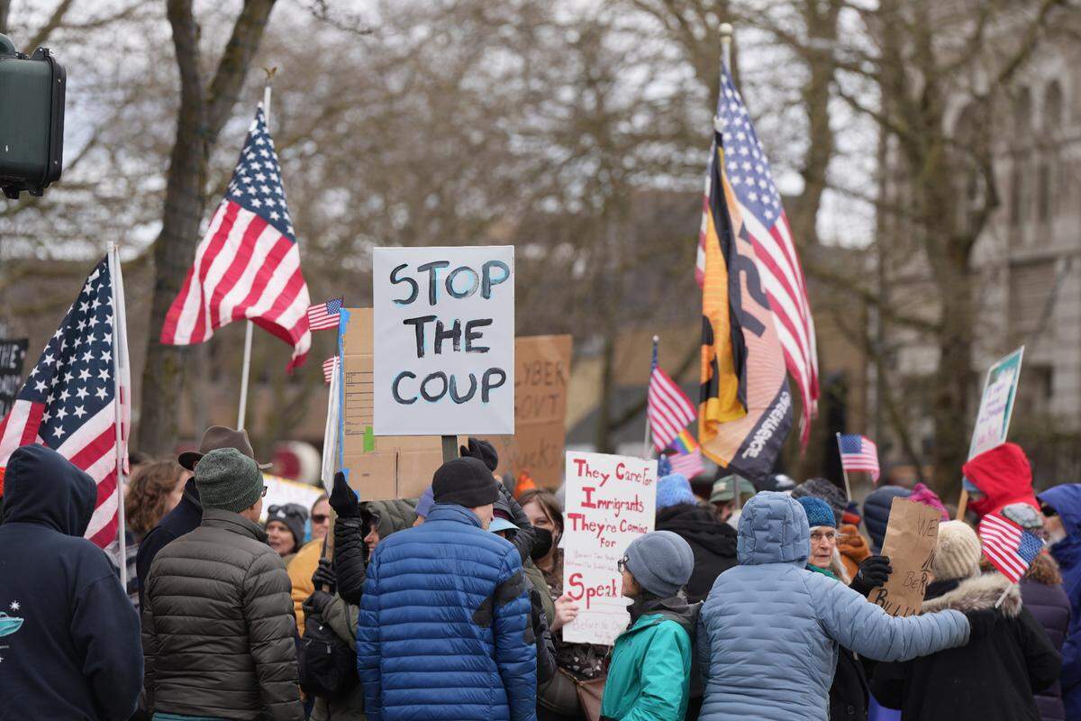 The protest was part of a larger series of Trump administration protests underway nationwide.