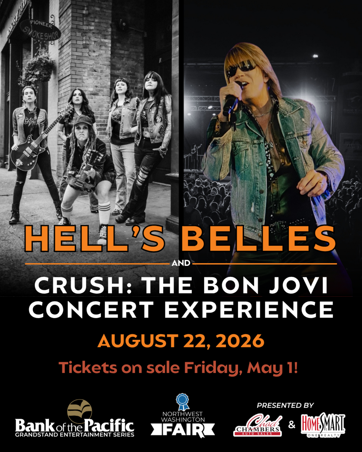 Hells Belles and Crush Bon Jovi Announcement (5).png Hell’s Belles and Crush: The Bon Jovi Concert Experience will perform on Aug. 22, 2026 at the Northwest Washington Fair in Lynden, Wash.