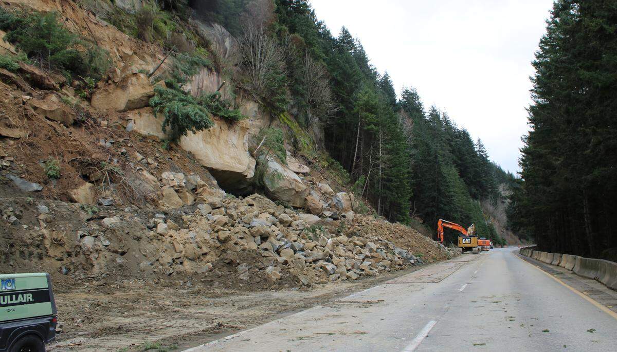 The northbound Interstate 5 landslide south of Bellingham on March 25.
