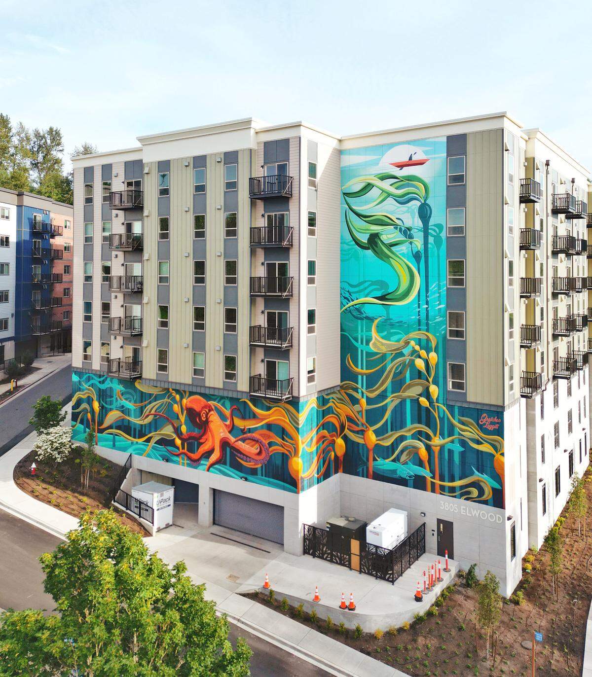 Artists Gretchen Leggitt and Erika Rosendale collaborated to create this deep sea mural in June 2024 on the side of a housing development on the corner of Lincoln Avenue and Samish Way in Bellingham, Wash.