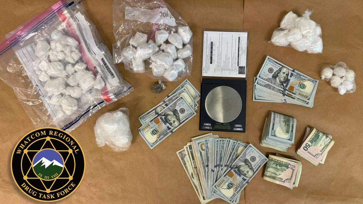 Drugs and related items seized by the Whatcom Regional Drug Task Force in an investigation into two Seattle men.