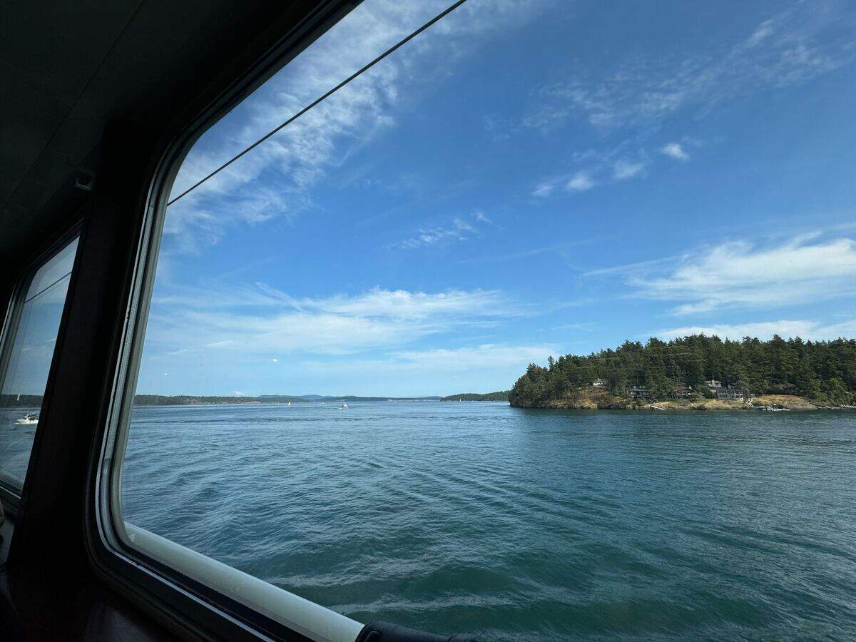 The view from a Washington State Ferry from Friday Harbor to Anacortes on August 2, 2024.