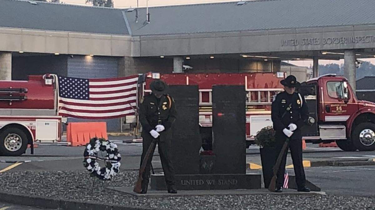 The Sumas Police Department and Whatcom County Fire District 14 were among area first responders honoring the 19th anniversary of the 9/11 terrorist attacks Friday, Sept. 11, at the U.S.-Canada border crossing in Sumas.