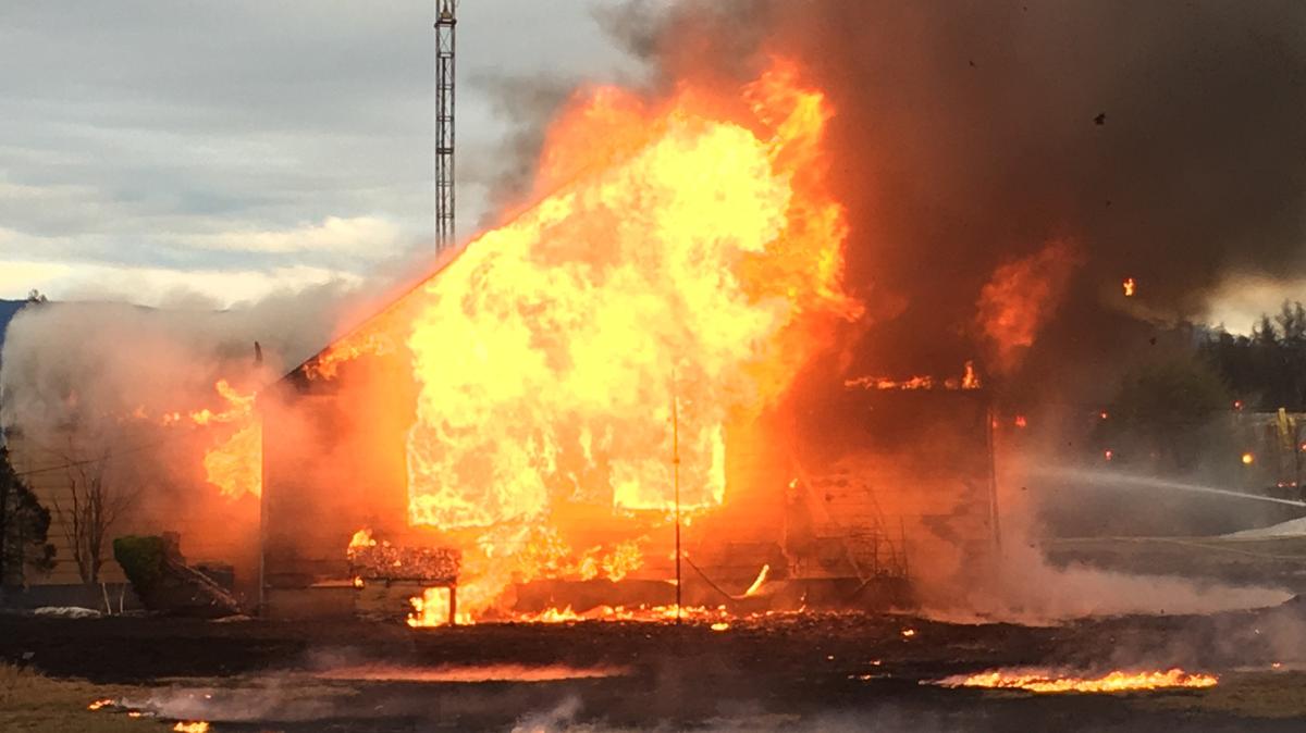 Winds from the Fraser Valley fanned flames Wednesday evening, making it impossible for Whatcom County fire crews to save a two-story vacant house along Ten Mile Road. The cause of the fire remains undetermined.