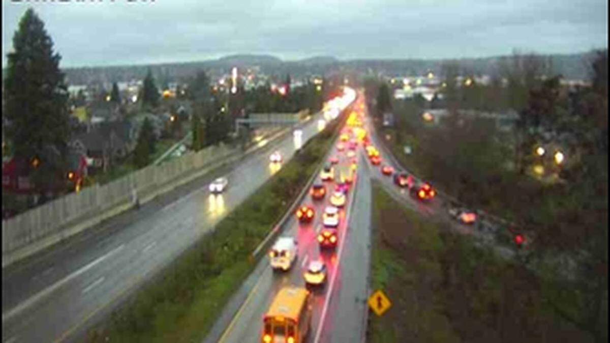 Traffic is backed up on southbound Interstate 5 following a collision in Bellingham.