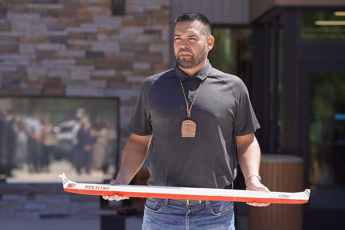 Lummi Nation Chairman Anthony Hillaire attends a 2024 press conference at the tribe’s health center.