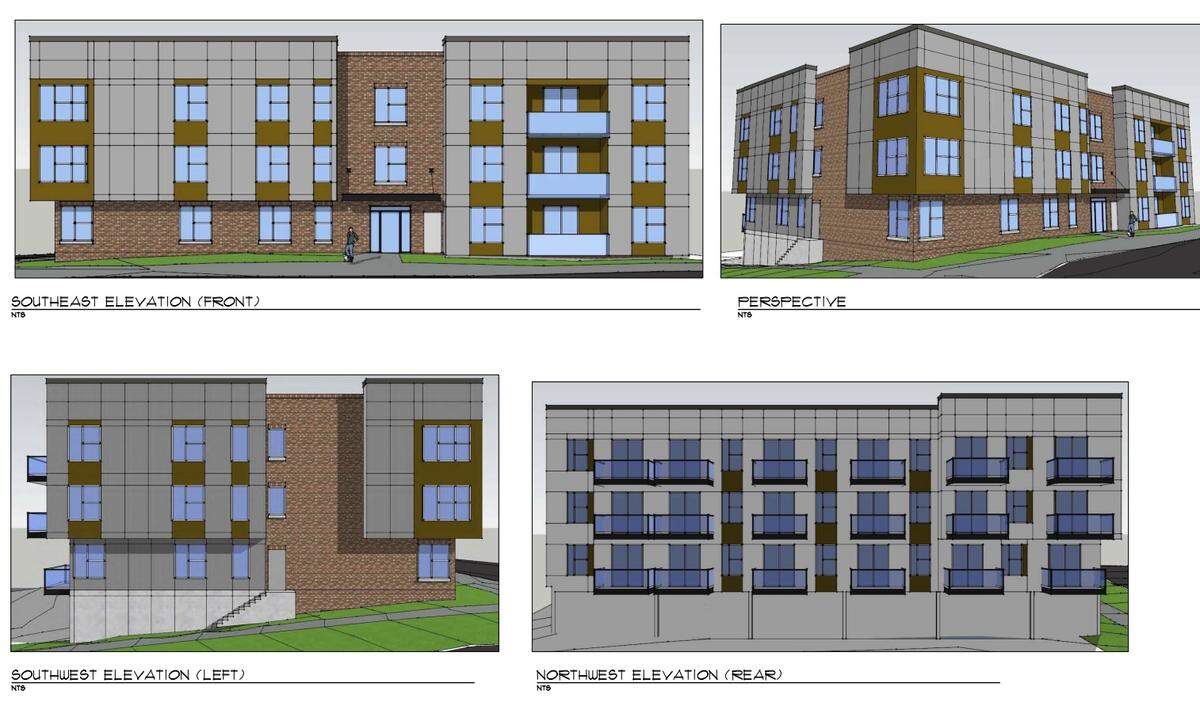 Renderings show the proposed design of the Forest Street Apartments at 1101 N Forest St. in Bellingham. The residential multifamily project would require the demolition of an existing building occupied by a dental office.