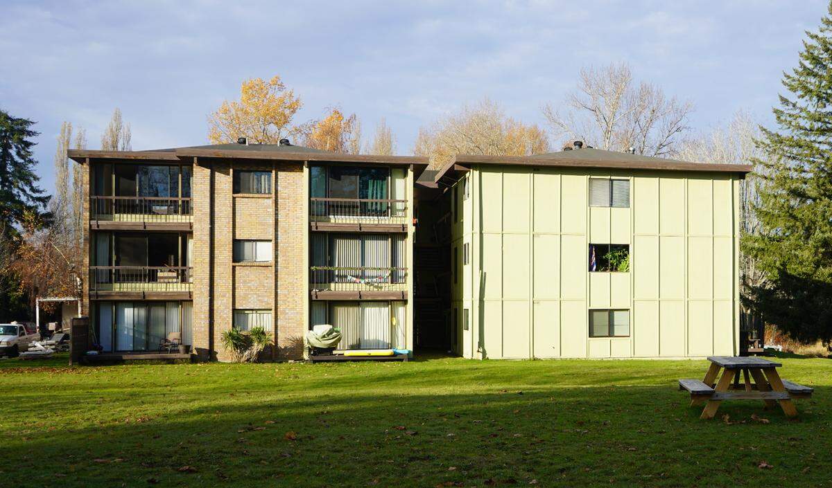 The Larch building at Old Mill Village backs up to Lake Whatcom in Bellingham, Wash. The building experienced a sewage leak in its courtyard on Nov. 24.