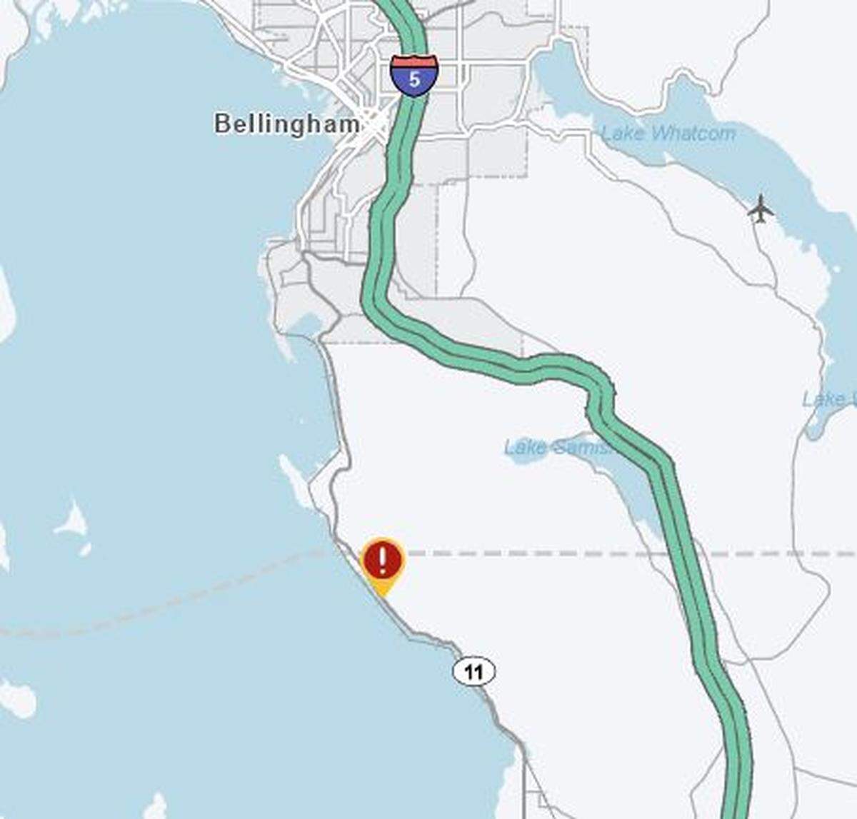 Chuckanut Droive (State Route 11) is blocked in both directions south of Larrabee State Park near Oyster Creek because of a landslide.