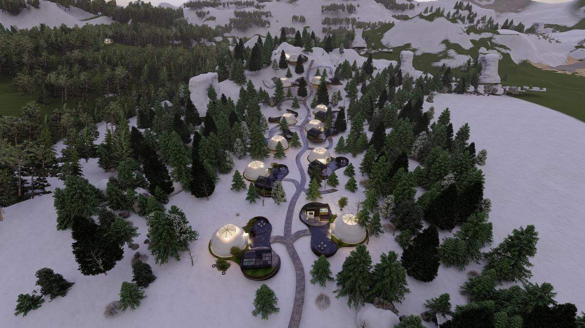A rendering shows an aerial view of the planned Oculis Lodge vacation rentals expected to break ground this month in Glacier. The project has been in the works for the past two years with an Indiegogo crowdfunding campaign.