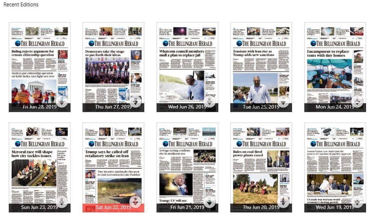 Subscribers to The Bellingham Herald have 14 days of eEditions available at all times. Included in each eEdition are about 50 additional pages of national news, sports, feature and business articles and photos. Subscribers need to activate their digital account to access the eEdition.